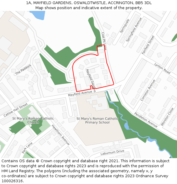 1A, MAYFIELD GARDENS, OSWALDTWISTLE, ACCRINGTON, BB5 3DL: Location map and indicative extent of plot