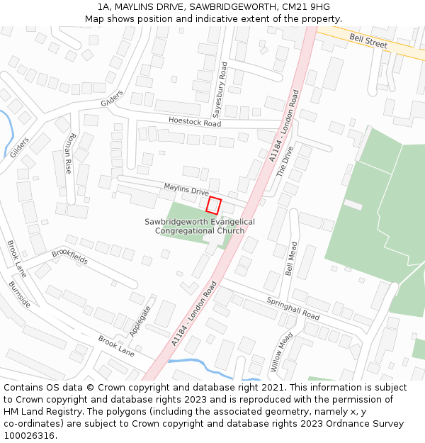 1A, MAYLINS DRIVE, SAWBRIDGEWORTH, CM21 9HG: Location map and indicative extent of plot