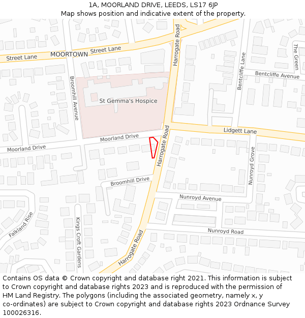 1A, MOORLAND DRIVE, LEEDS, LS17 6JP: Location map and indicative extent of plot