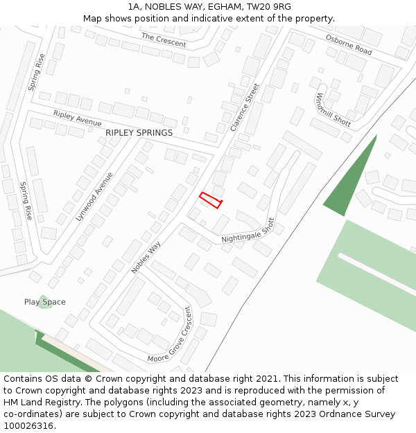 1A, NOBLES WAY, EGHAM, TW20 9RG: Location map and indicative extent of plot