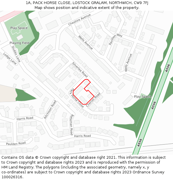 1A, PACK HORSE CLOSE, LOSTOCK GRALAM, NORTHWICH, CW9 7FJ: Location map and indicative extent of plot