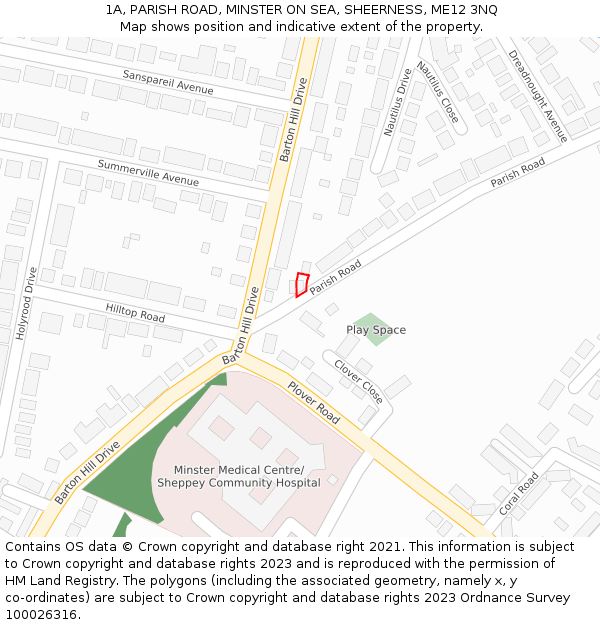 1A, PARISH ROAD, MINSTER ON SEA, SHEERNESS, ME12 3NQ: Location map and indicative extent of plot