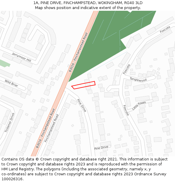 1A, PINE DRIVE, FINCHAMPSTEAD, WOKINGHAM, RG40 3LD: Location map and indicative extent of plot