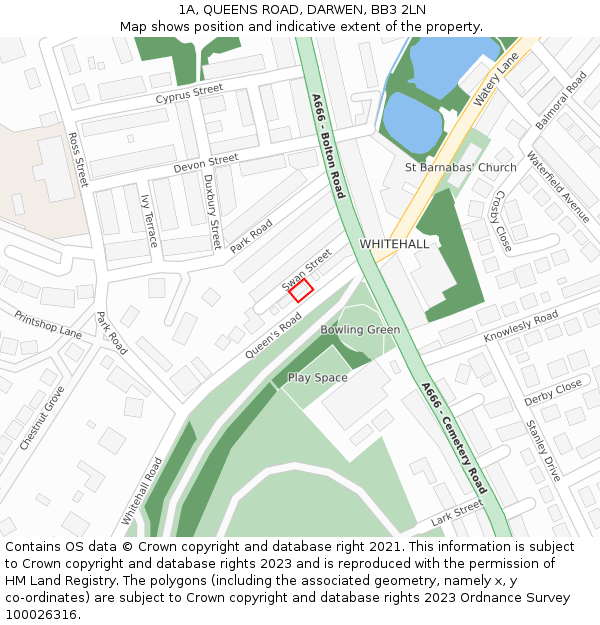 1A, QUEENS ROAD, DARWEN, BB3 2LN: Location map and indicative extent of plot