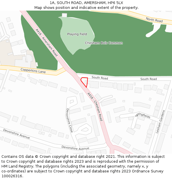 1A, SOUTH ROAD, AMERSHAM, HP6 5LX: Location map and indicative extent of plot