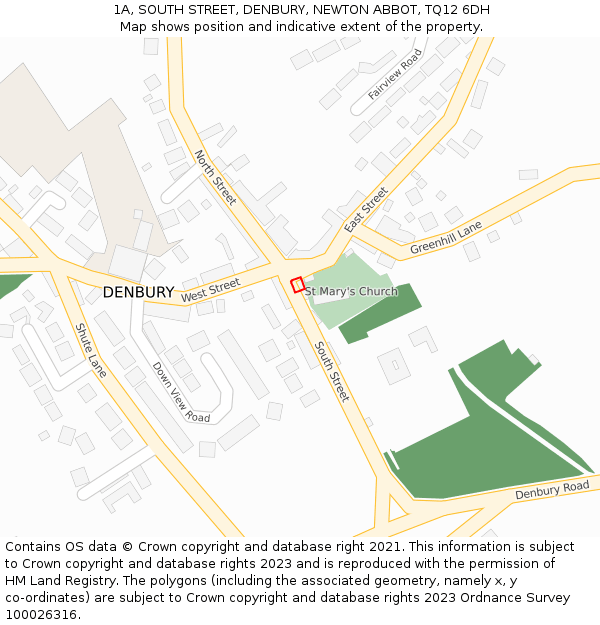 1A, SOUTH STREET, DENBURY, NEWTON ABBOT, TQ12 6DH: Location map and indicative extent of plot