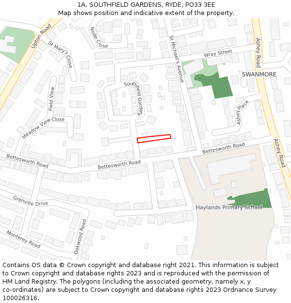 1A, SOUTHFIELD GARDENS, RYDE, PO33 3EE: Location map and indicative extent of plot