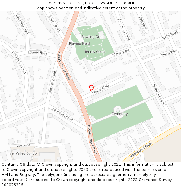 1A, SPRING CLOSE, BIGGLESWADE, SG18 0HL: Location map and indicative extent of plot