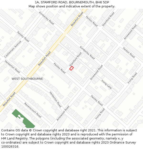 1A, STAMFORD ROAD, BOURNEMOUTH, BH6 5DP: Location map and indicative extent of plot