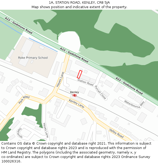 1A, STATION ROAD, KENLEY, CR8 5JA: Location map and indicative extent of plot