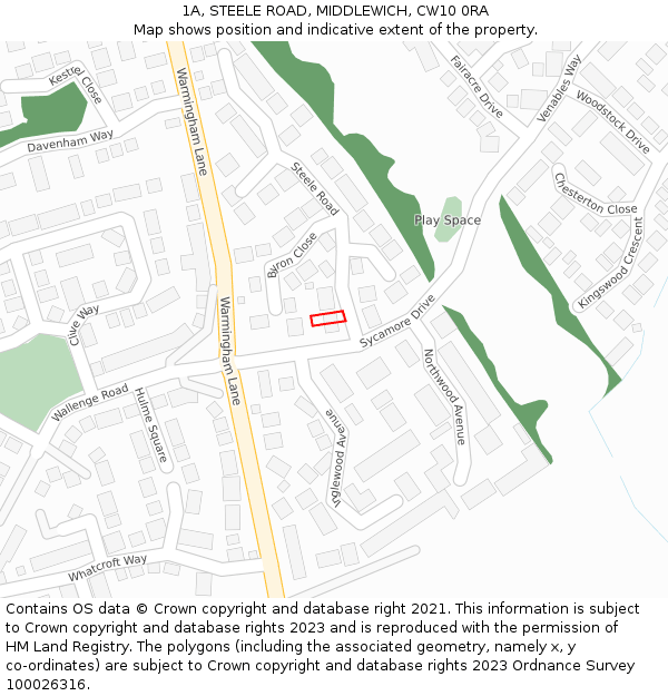 1A, STEELE ROAD, MIDDLEWICH, CW10 0RA: Location map and indicative extent of plot