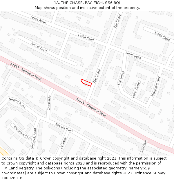 1A, THE CHASE, RAYLEIGH, SS6 8QL: Location map and indicative extent of plot