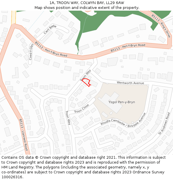 1A, TROON WAY, COLWYN BAY, LL29 6AW: Location map and indicative extent of plot