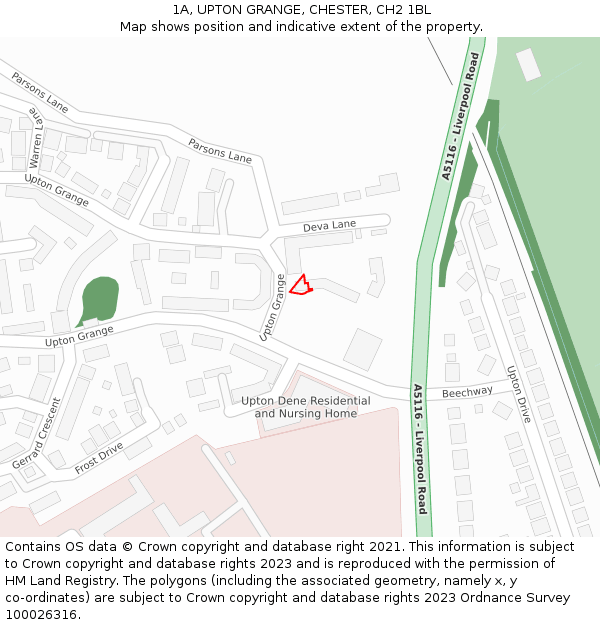 1A, UPTON GRANGE, CHESTER, CH2 1BL: Location map and indicative extent of plot