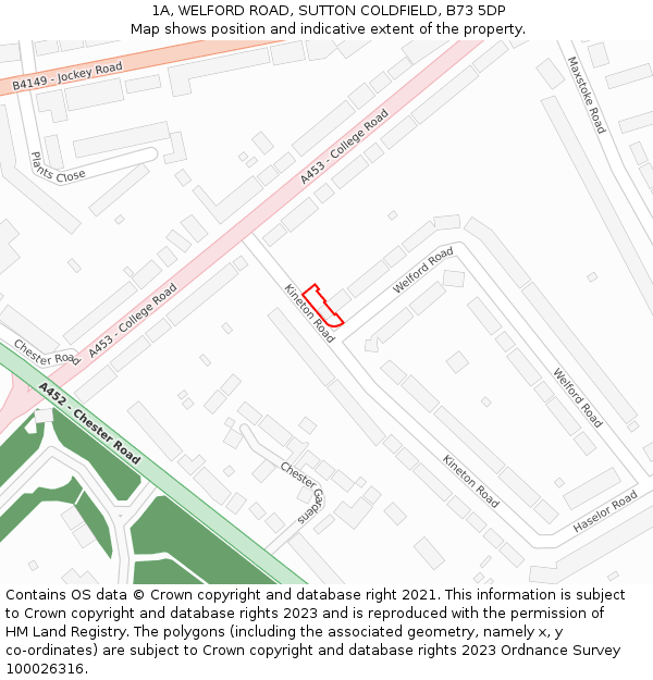 1A, WELFORD ROAD, SUTTON COLDFIELD, B73 5DP: Location map and indicative extent of plot