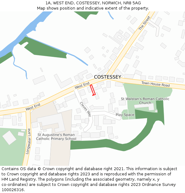 1A, WEST END, COSTESSEY, NORWICH, NR8 5AG: Location map and indicative extent of plot