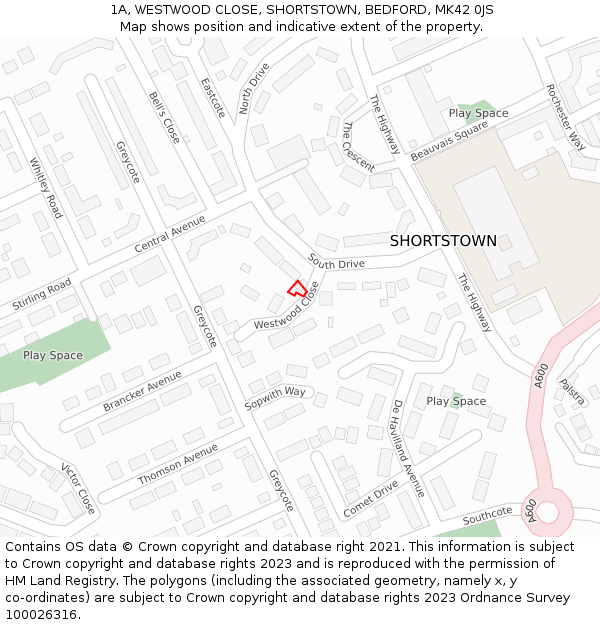 1A, WESTWOOD CLOSE, SHORTSTOWN, BEDFORD, MK42 0JS: Location map and indicative extent of plot