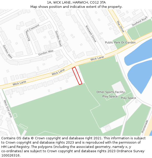 1A, WICK LANE, HARWICH, CO12 3TA: Location map and indicative extent of plot