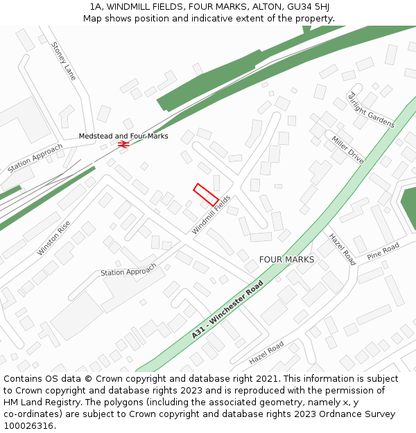 1A, WINDMILL FIELDS, FOUR MARKS, ALTON, GU34 5HJ: Location map and indicative extent of plot