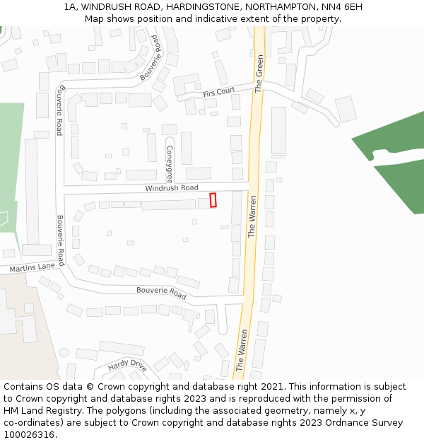 1A, WINDRUSH ROAD, HARDINGSTONE, NORTHAMPTON, NN4 6EH: Location map and indicative extent of plot