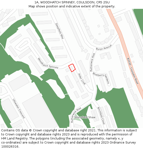 1A, WOODHATCH SPINNEY, COULSDON, CR5 2SU: Location map and indicative extent of plot