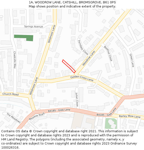 1A, WOODROW LANE, CATSHILL, BROMSGROVE, B61 0PS: Location map and indicative extent of plot