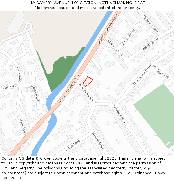 1A, WYVERN AVENUE, LONG EATON, NOTTINGHAM, NG10 1AE: Location map and indicative extent of plot