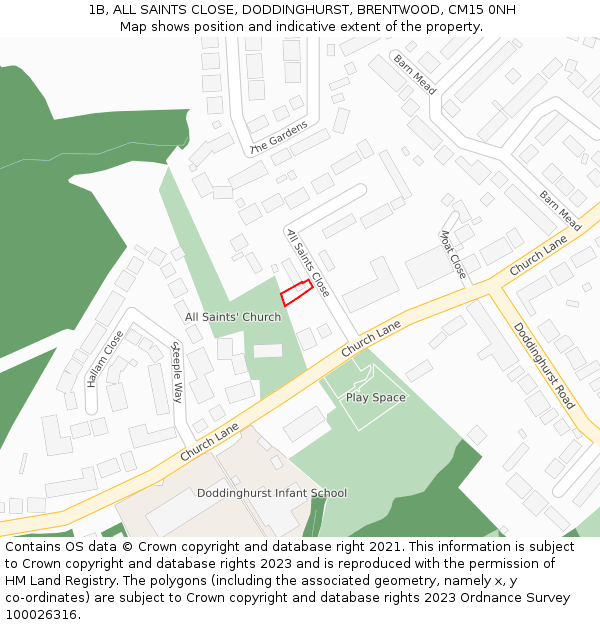 1B, ALL SAINTS CLOSE, DODDINGHURST, BRENTWOOD, CM15 0NH: Location map and indicative extent of plot