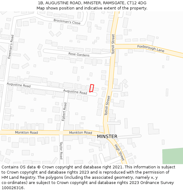 1B, AUGUSTINE ROAD, MINSTER, RAMSGATE, CT12 4DG: Location map and indicative extent of plot