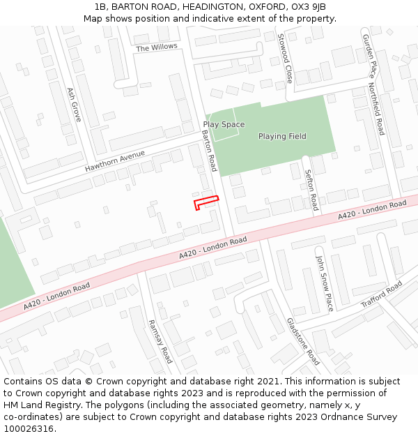 1B, BARTON ROAD, HEADINGTON, OXFORD, OX3 9JB: Location map and indicative extent of plot