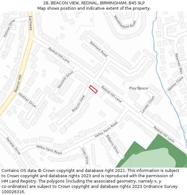 1B, BEACON VIEW, REDNAL, BIRMINGHAM, B45 9LP: Location map and indicative extent of plot