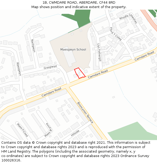 1B, CWMDARE ROAD, ABERDARE, CF44 8RD: Location map and indicative extent of plot