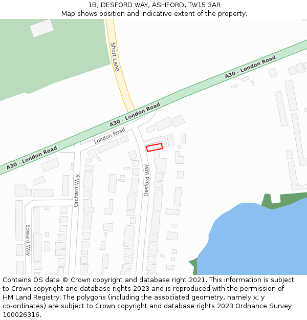 1B, DESFORD WAY, ASHFORD, TW15 3AR: Location map and indicative extent of plot