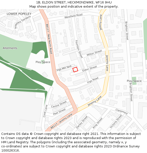 1B, ELDON STREET, HECKMONDWIKE, WF16 9HU: Location map and indicative extent of plot