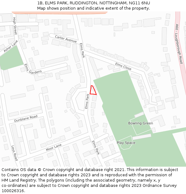 1B, ELMS PARK, RUDDINGTON, NOTTINGHAM, NG11 6NU: Location map and indicative extent of plot