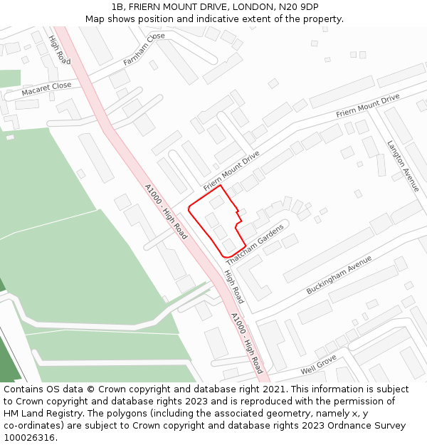 1B, FRIERN MOUNT DRIVE, LONDON, N20 9DP: Location map and indicative extent of plot