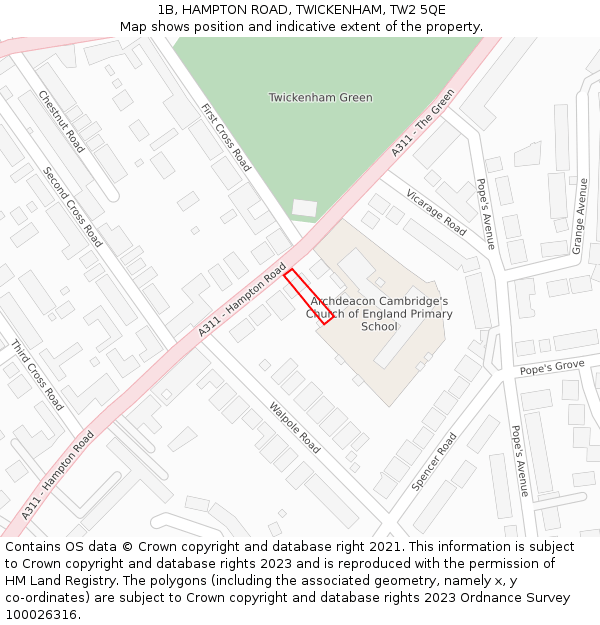 1B, HAMPTON ROAD, TWICKENHAM, TW2 5QE: Location map and indicative extent of plot