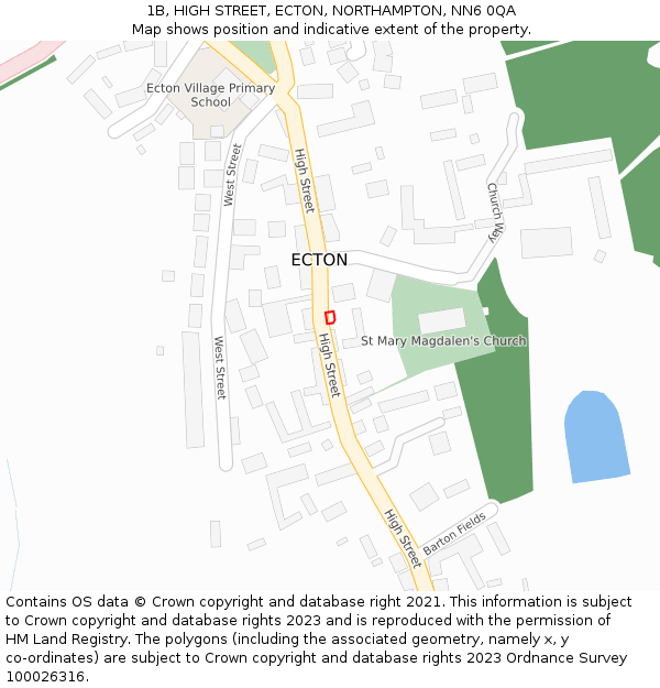 1B, HIGH STREET, ECTON, NORTHAMPTON, NN6 0QA: Location map and indicative extent of plot