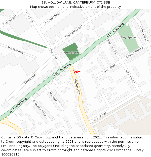 1B, HOLLOW LANE, CANTERBURY, CT1 3SB: Location map and indicative extent of plot