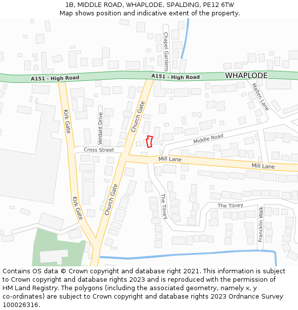 1B, MIDDLE ROAD, WHAPLODE, SPALDING, PE12 6TW: Location map and indicative extent of plot
