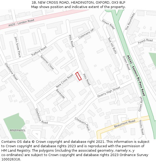 1B, NEW CROSS ROAD, HEADINGTON, OXFORD, OX3 8LP: Location map and indicative extent of plot