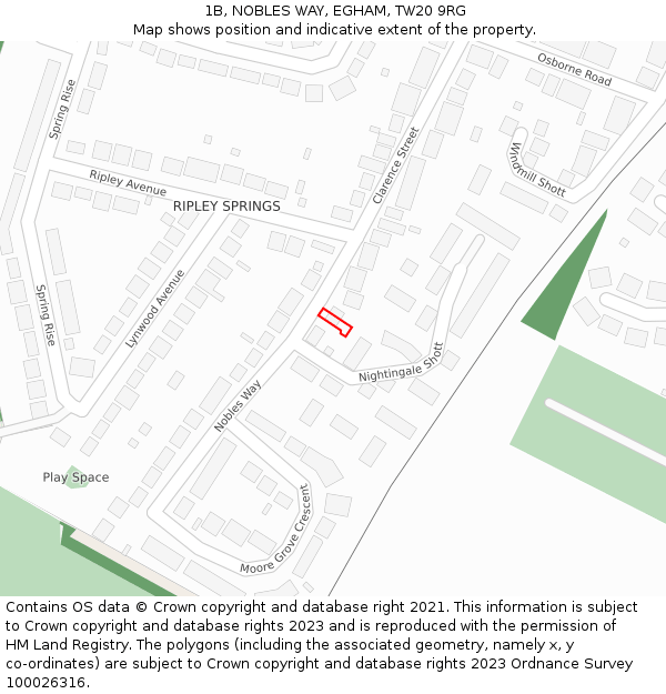 1B, NOBLES WAY, EGHAM, TW20 9RG: Location map and indicative extent of plot