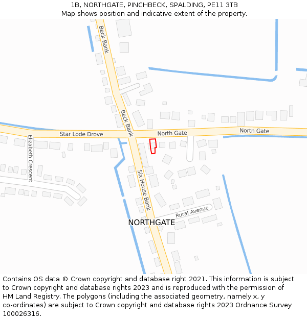 1B, NORTHGATE, PINCHBECK, SPALDING, PE11 3TB: Location map and indicative extent of plot