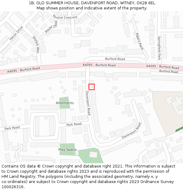 1B, OLD SUMMER HOUSE, DAVENPORT ROAD, WITNEY, OX28 6EL: Location map and indicative extent of plot