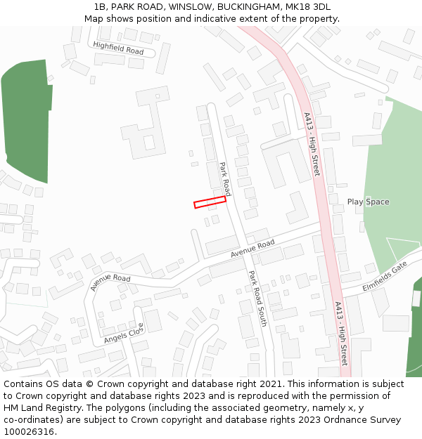 1B, PARK ROAD, WINSLOW, BUCKINGHAM, MK18 3DL: Location map and indicative extent of plot