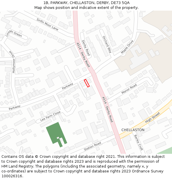 1B, PARKWAY, CHELLASTON, DERBY, DE73 5QA: Location map and indicative extent of plot