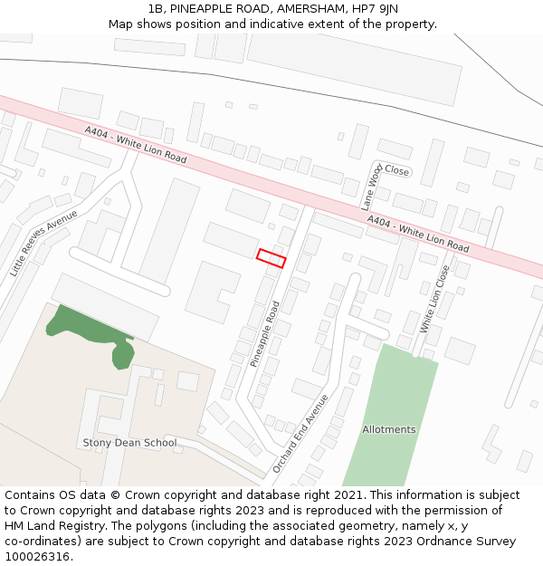 1B, PINEAPPLE ROAD, AMERSHAM, HP7 9JN: Location map and indicative extent of plot