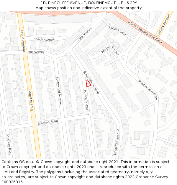 1B, PINECLIFFE AVENUE, BOURNEMOUTH, BH6 3PY: Location map and indicative extent of plot