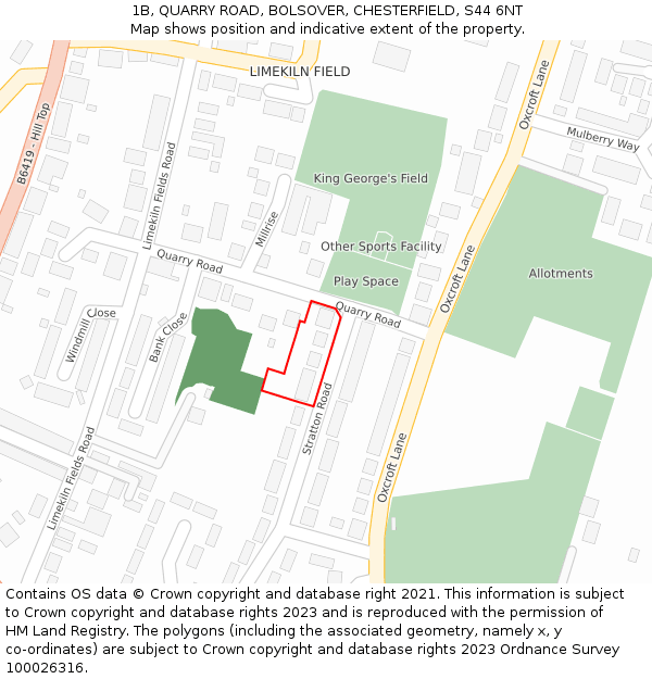 1B, QUARRY ROAD, BOLSOVER, CHESTERFIELD, S44 6NT: Location map and indicative extent of plot
