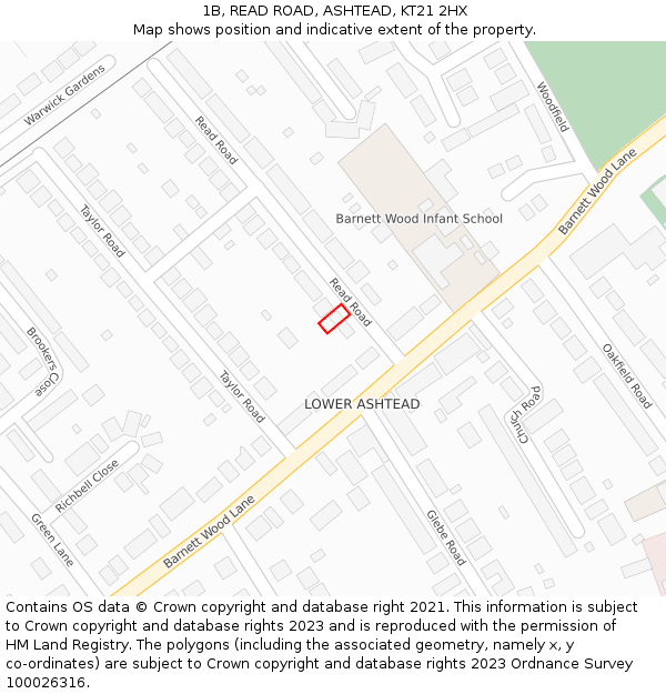 1B, READ ROAD, ASHTEAD, KT21 2HX: Location map and indicative extent of plot
